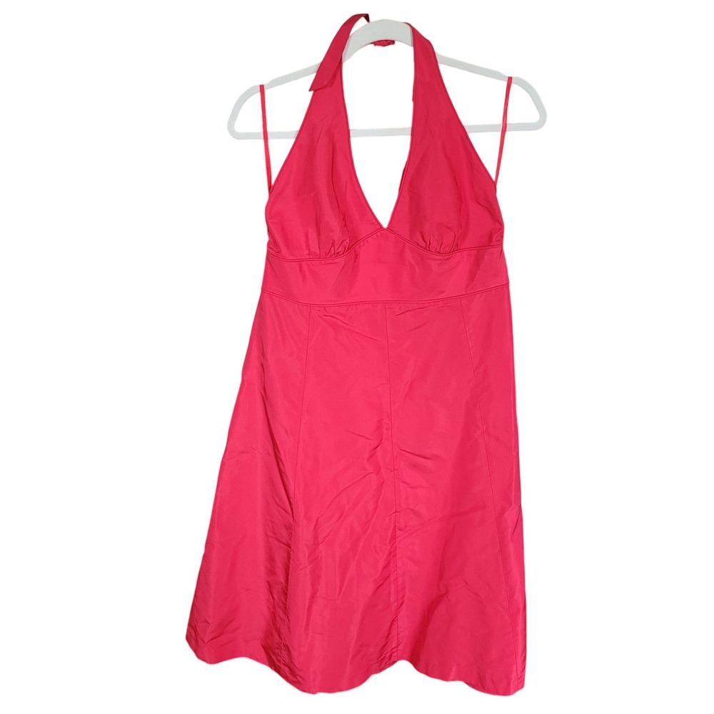 J.Crew Red 100% Silk Halter Fit and Flare Cocktail Dress Womens‎ Size 12 V-Neck